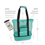 Mesh Beach Tote Bag w/Zipper Top & Insulated Picnic Cooler w/A Free Waterproof Pouch - Image 1